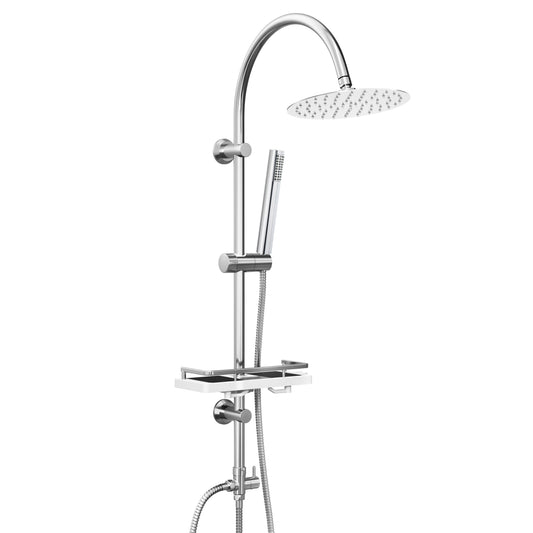 JOHO Regendusche Duschsystem mit Duschablage, Rund Kopfbrause und U Duschstange 92cm Chrom
