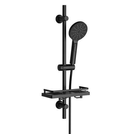 JOHO Duschset Rail Shower kit Rund Handbrause Duschstangeset mit Ablage schwarz (DSD12MB)