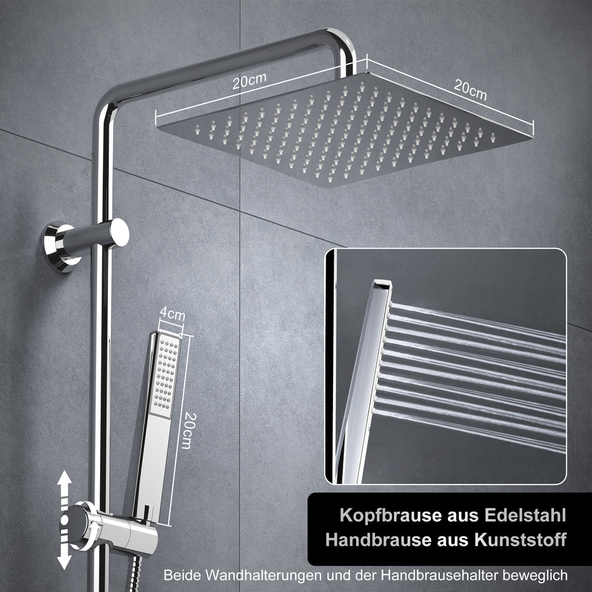 JOHO Edelstahl Duschsystem Duschset Überkopfbrauseset mit 92CM Duschst – JOHO-EU