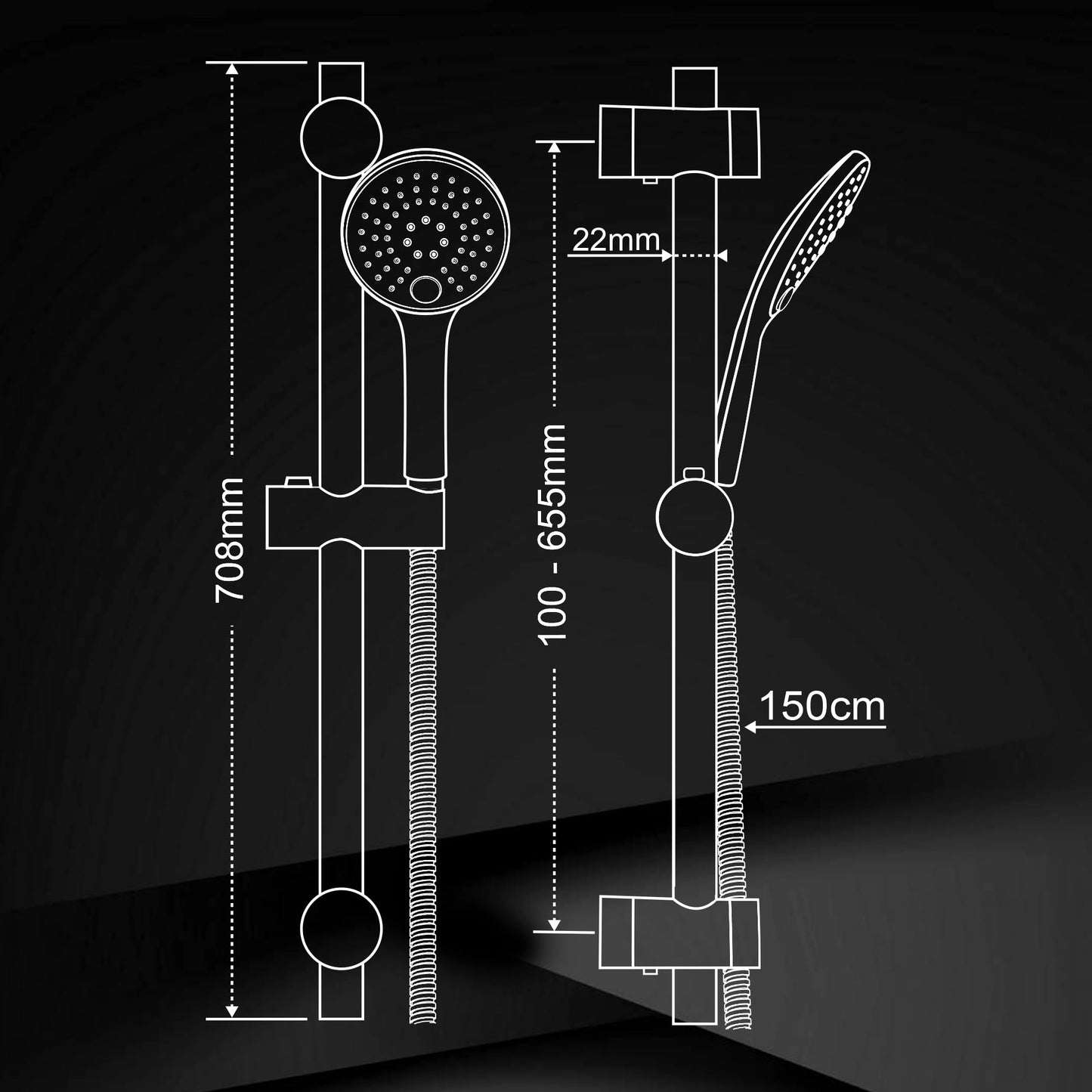 JOHO Duschset Duschbrause mit Schlauch und Halterung,  D12cm Handbrause und 0.7m Duschstange mit Brausehalterung, Chrom