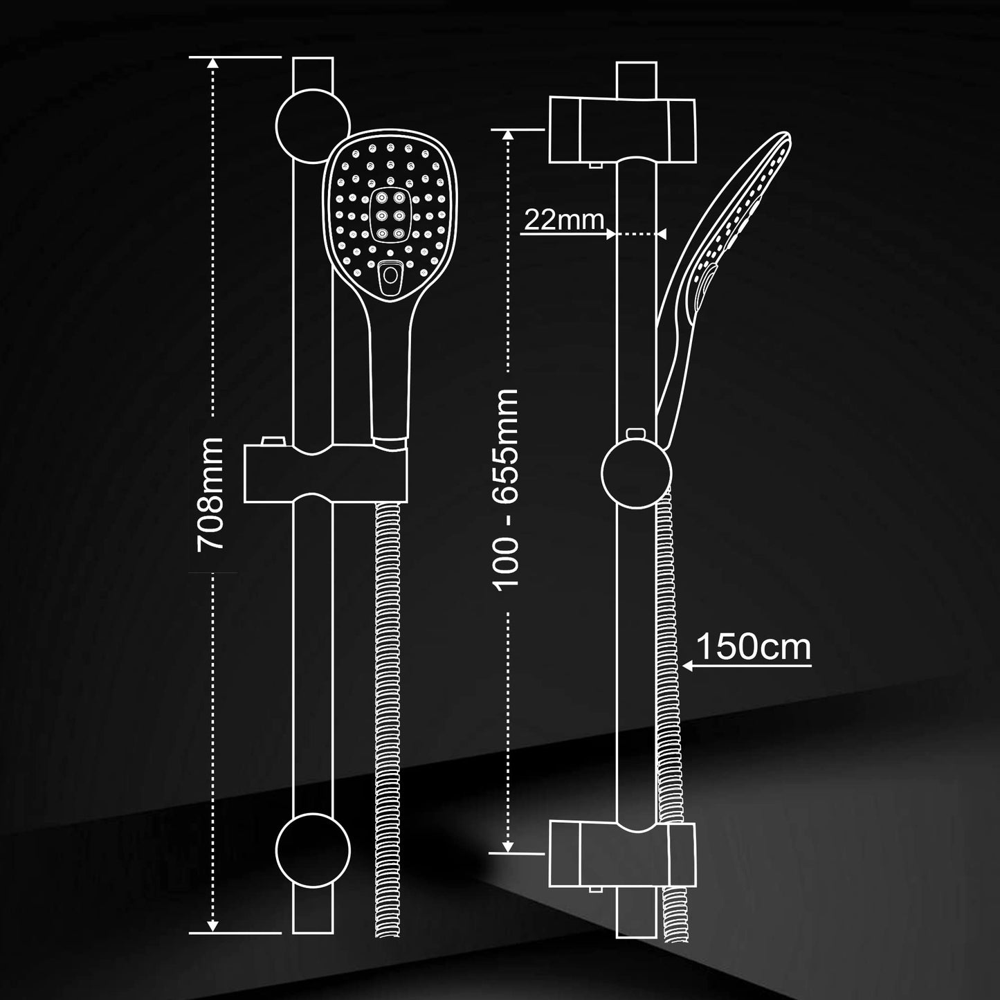 JOHO Duschset Duschbrause mit Schlauch und Halterung,  D12cm Handbrause und 0.7m Duschstange mit Brausehalterung, Chrom