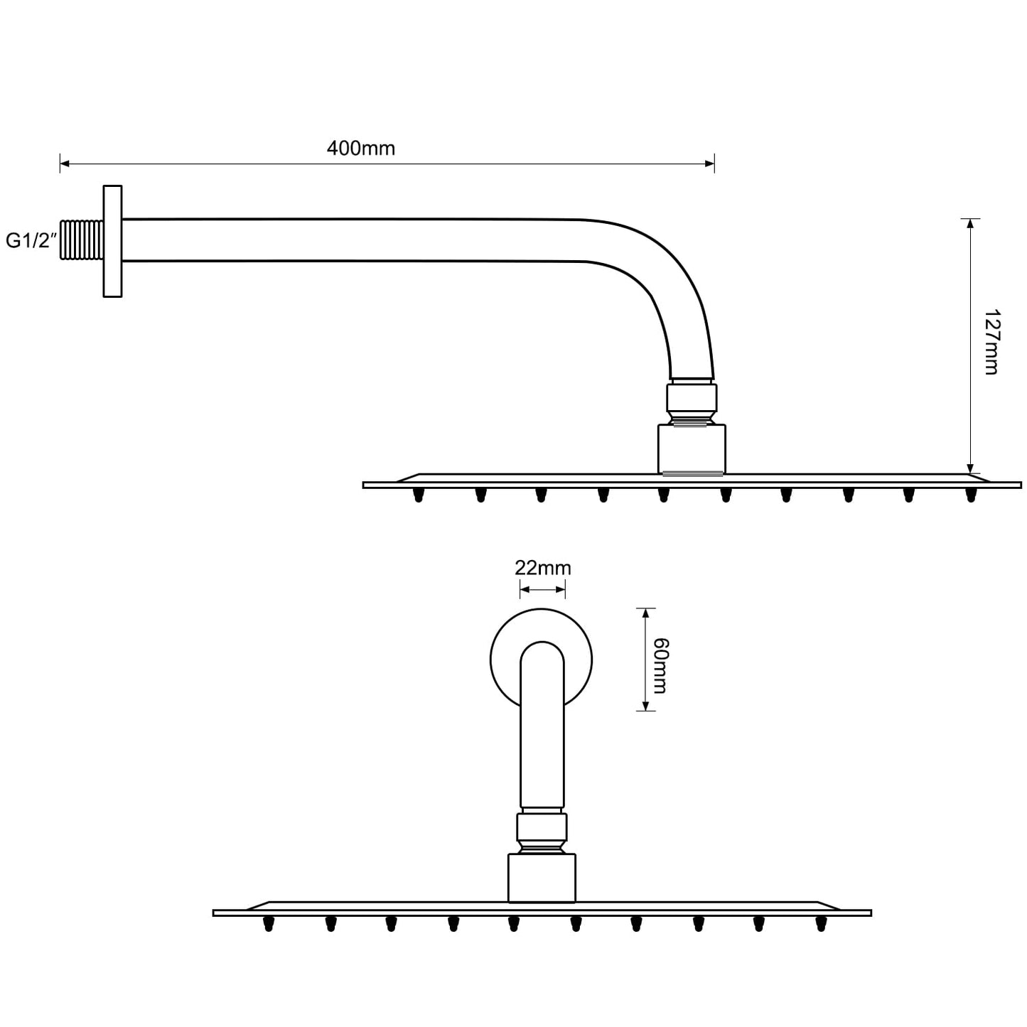 JOHO Regendusche 40cm Rund Duschkopf mit Bombenfester Brausearm Wandarm 40cm, aus Edelstahl mit Anti-Kalk-Düsen