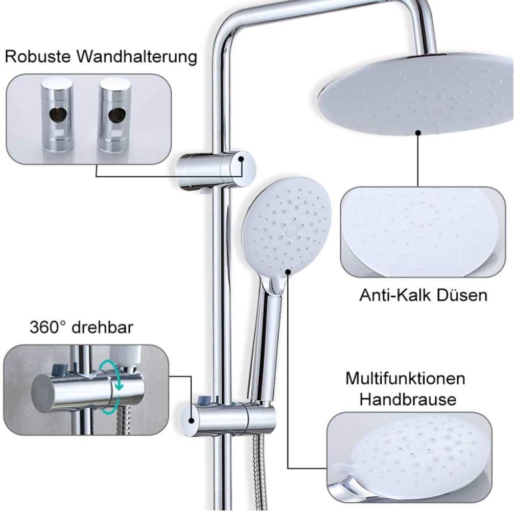 JOHO Regenduschset mit ABS Kopfbrause D23cm