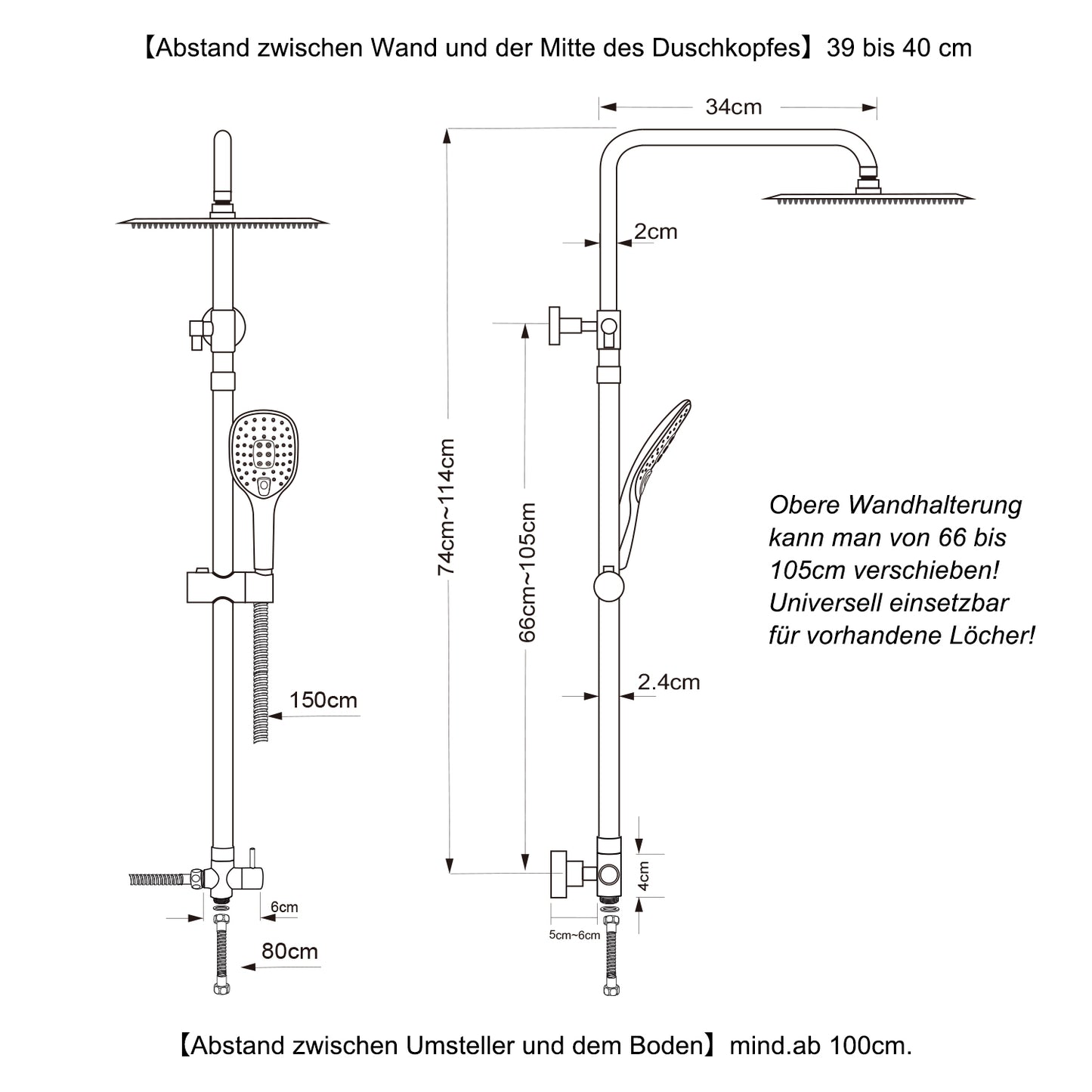 JOHO 304 Edelstahl Regendusche Duschsystem mit eckig Kopfbrause Chrom