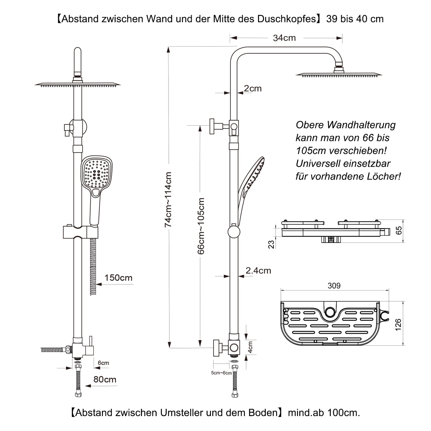 Edelstahl Duschset Duschsystem Regenduschset mit Kopfbrause 