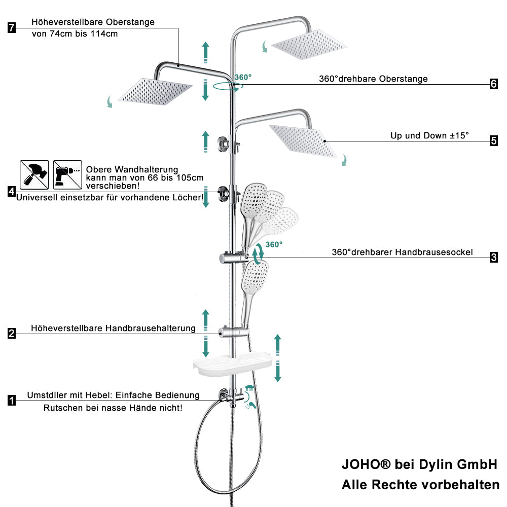 JOHOEdelstahlRegenduschsetDuschsystemDuschsetDuschstangemitAblage