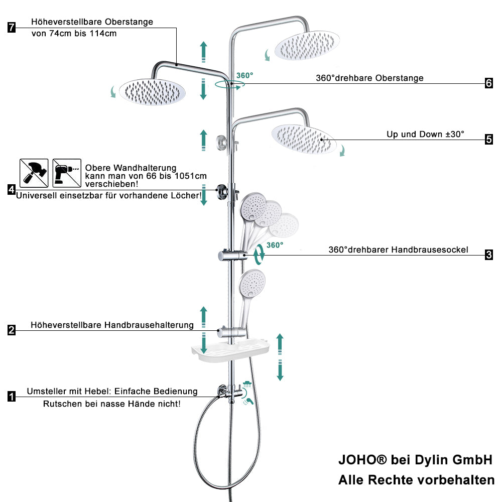 JOHOEdelstahlRegenduschsetDuschsystemDuschsetDuschstangemitAblage