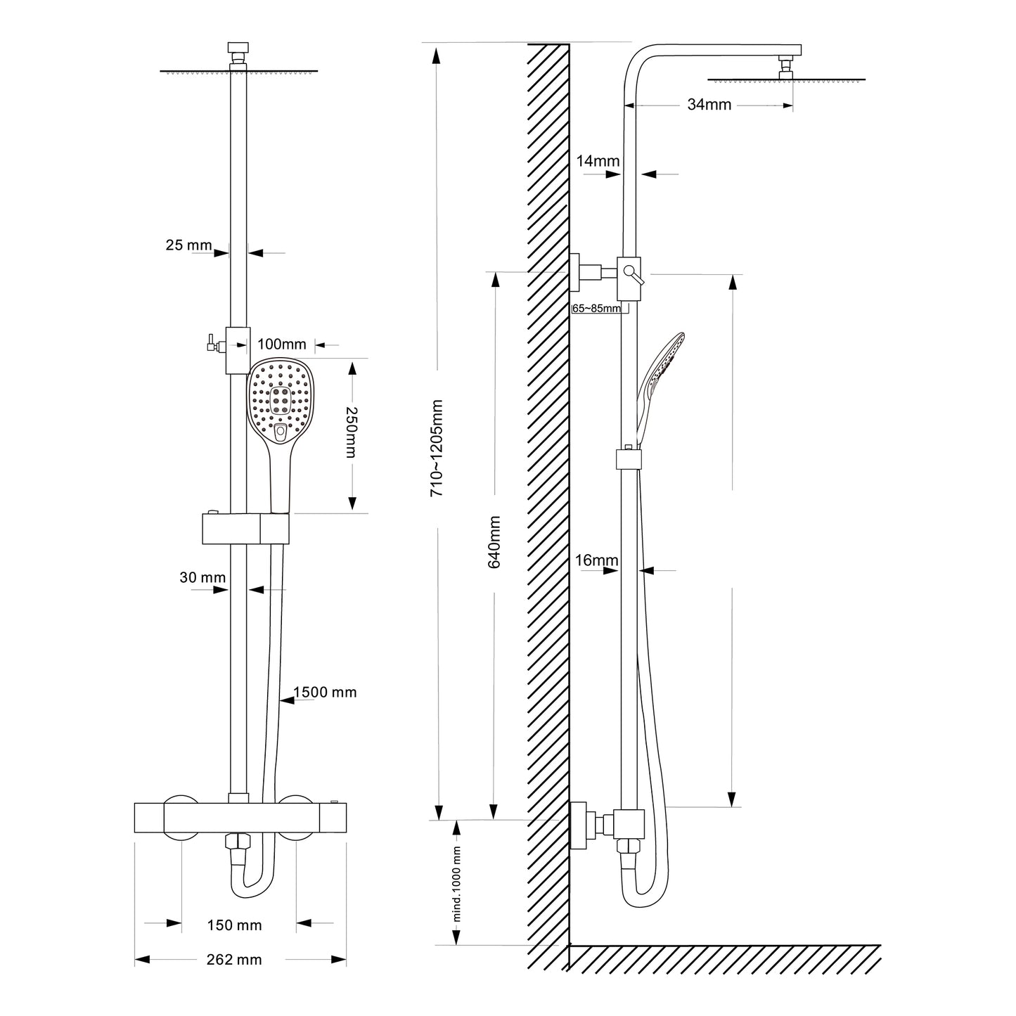 JOHO Thermostat Duschset Edelstahl Eckstange Duschsystem Eckig 30x30cm