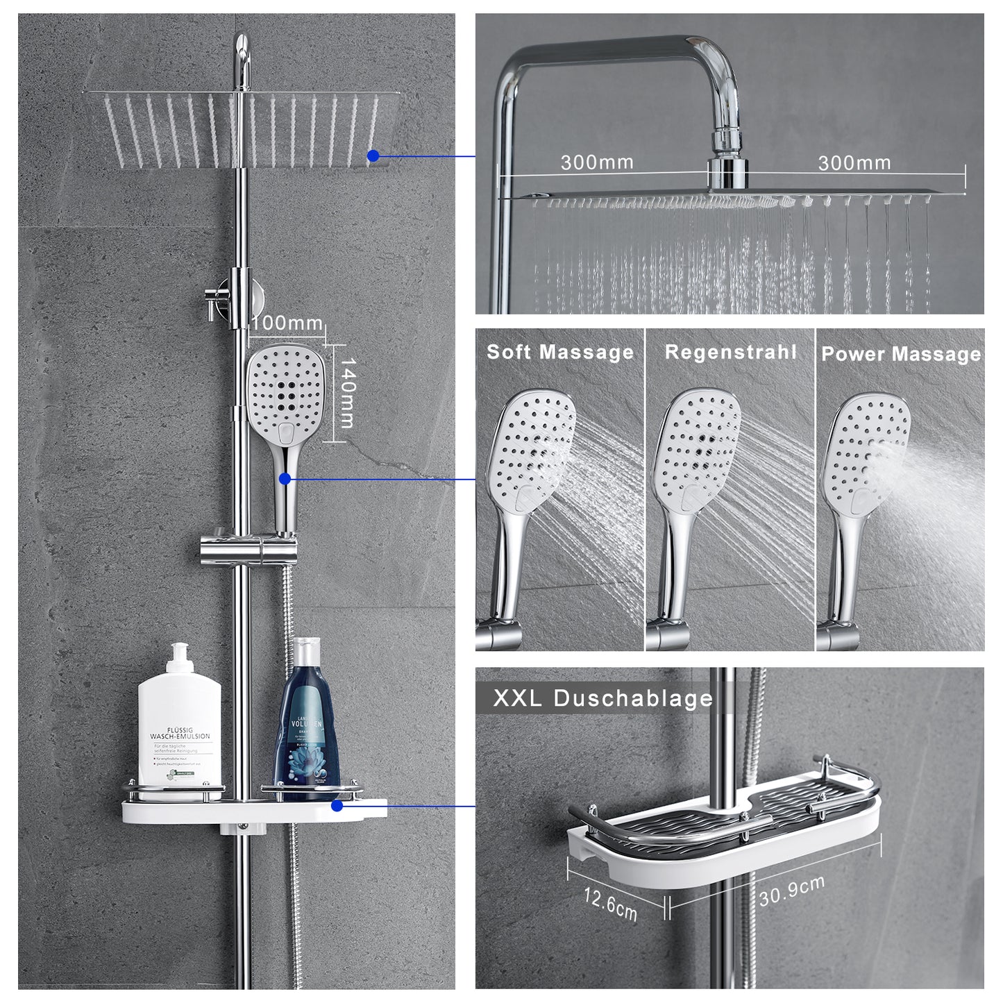 Regendusche Duschsystem Duschset Duschgarnitur mit Ablage