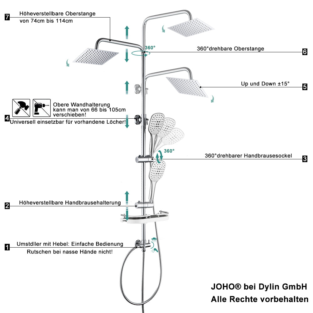 Regendusche Duschsystem Duschset Duschgarnitur mit Ablage