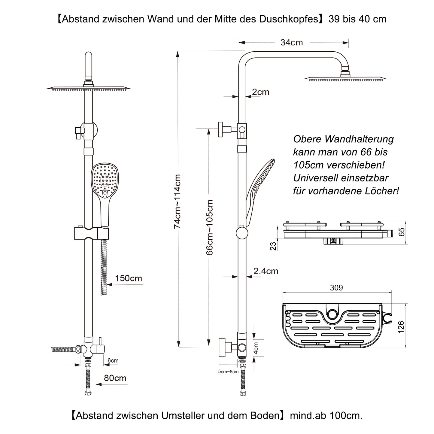 Regendusche Duschsystem Duschset Duschgarnitur mit Ablage