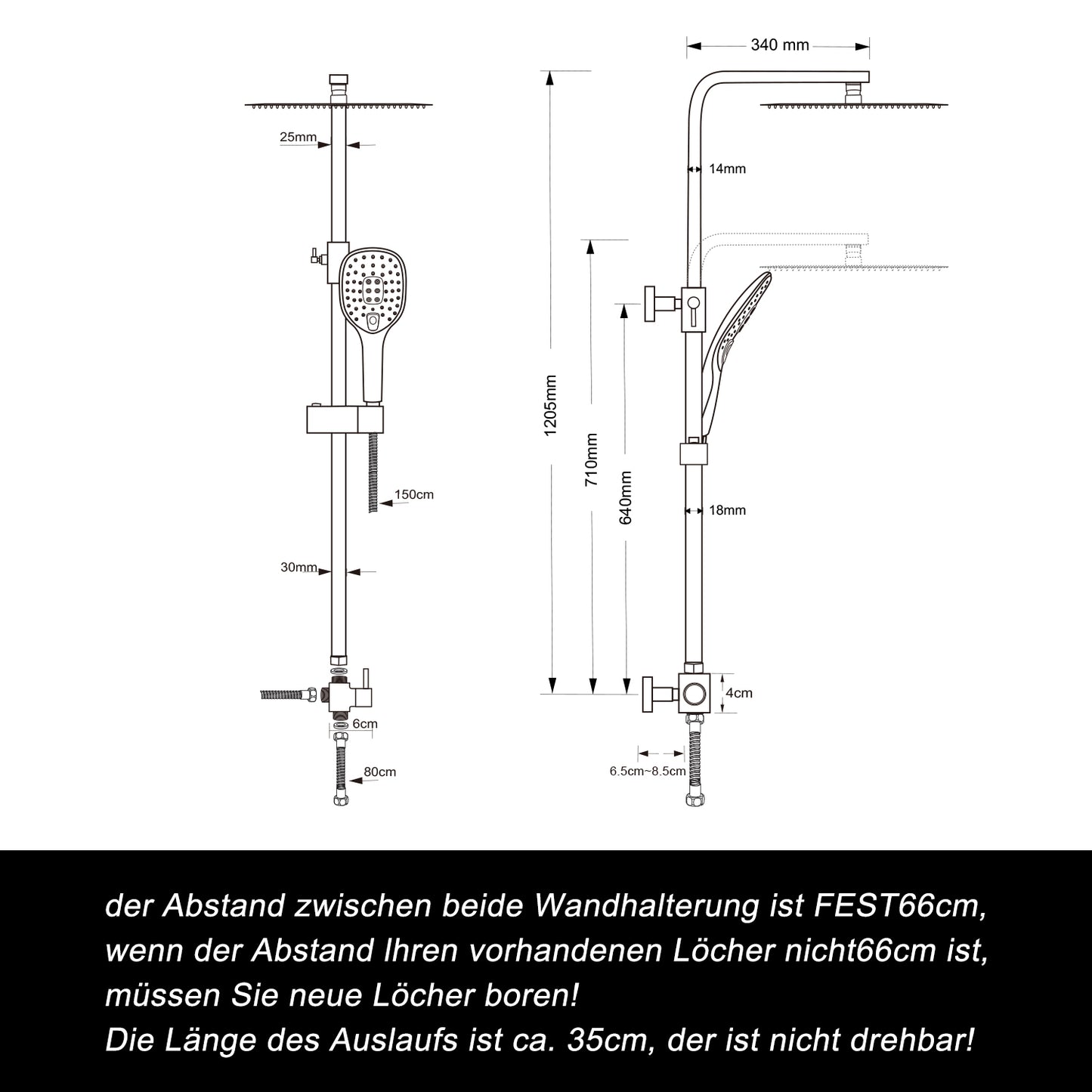 JOHO 304 Edelstahl Duschset mit 30x30cm Kopfbrause und Eckstange Chrom