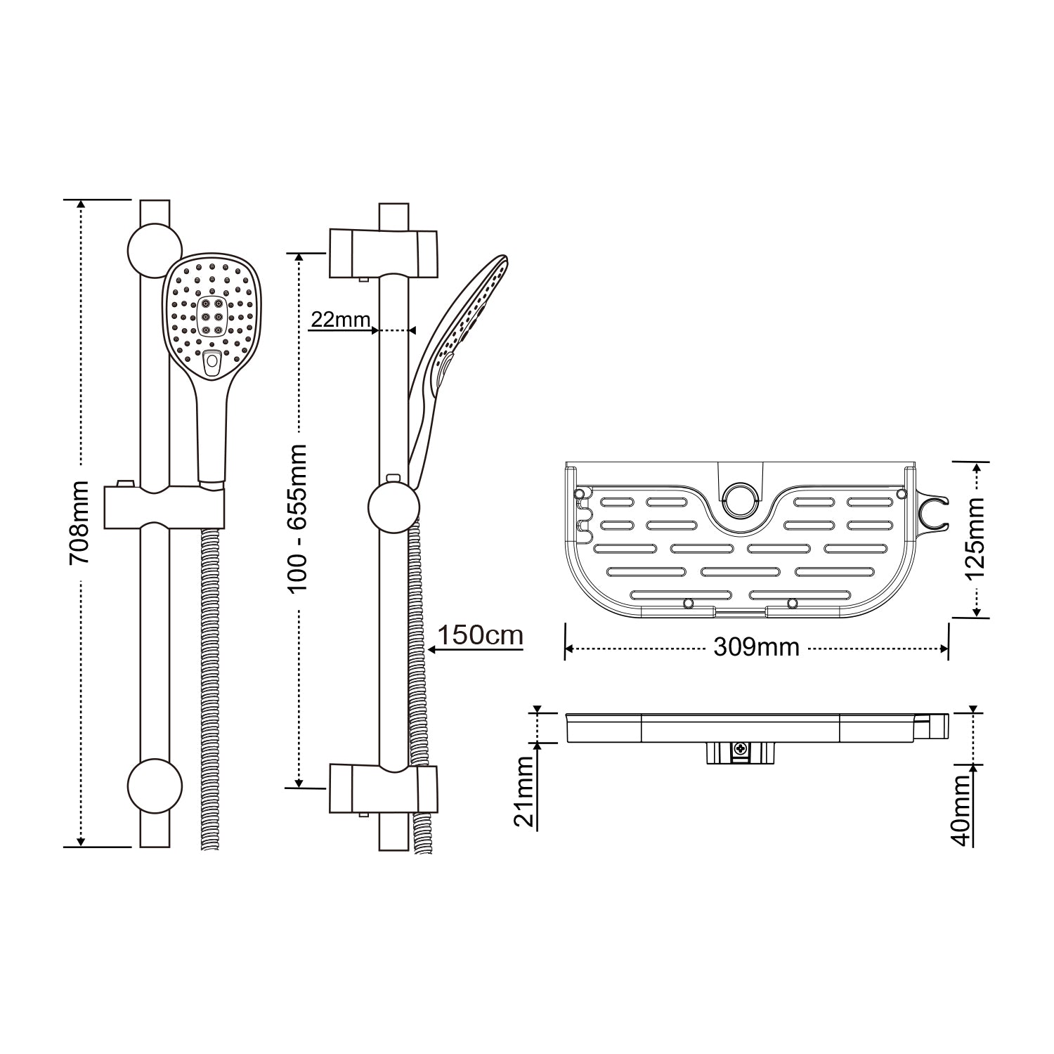 Duschset Rail Shower kit Handbrause Duschstangeset