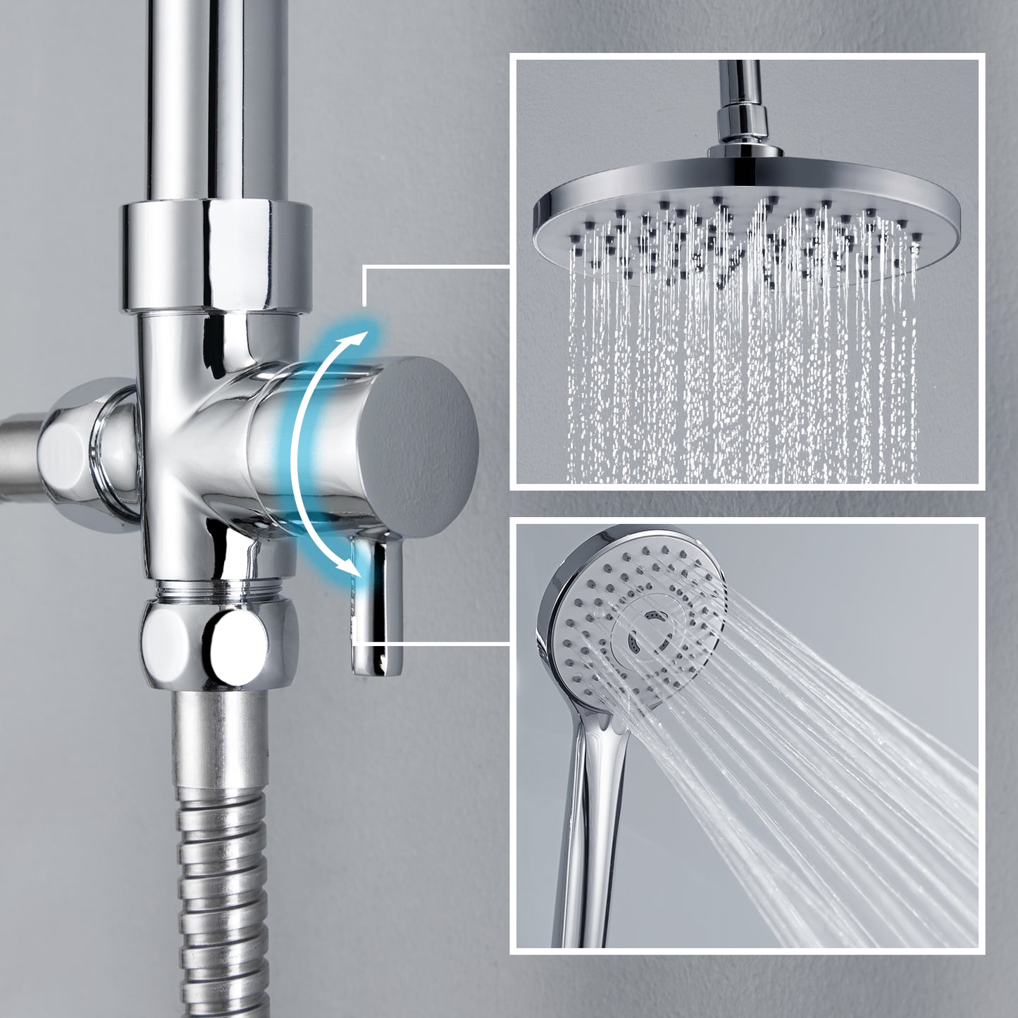 JOHO Duschsystem mit runder Regendusche und Handbrause, Duschset Chrom