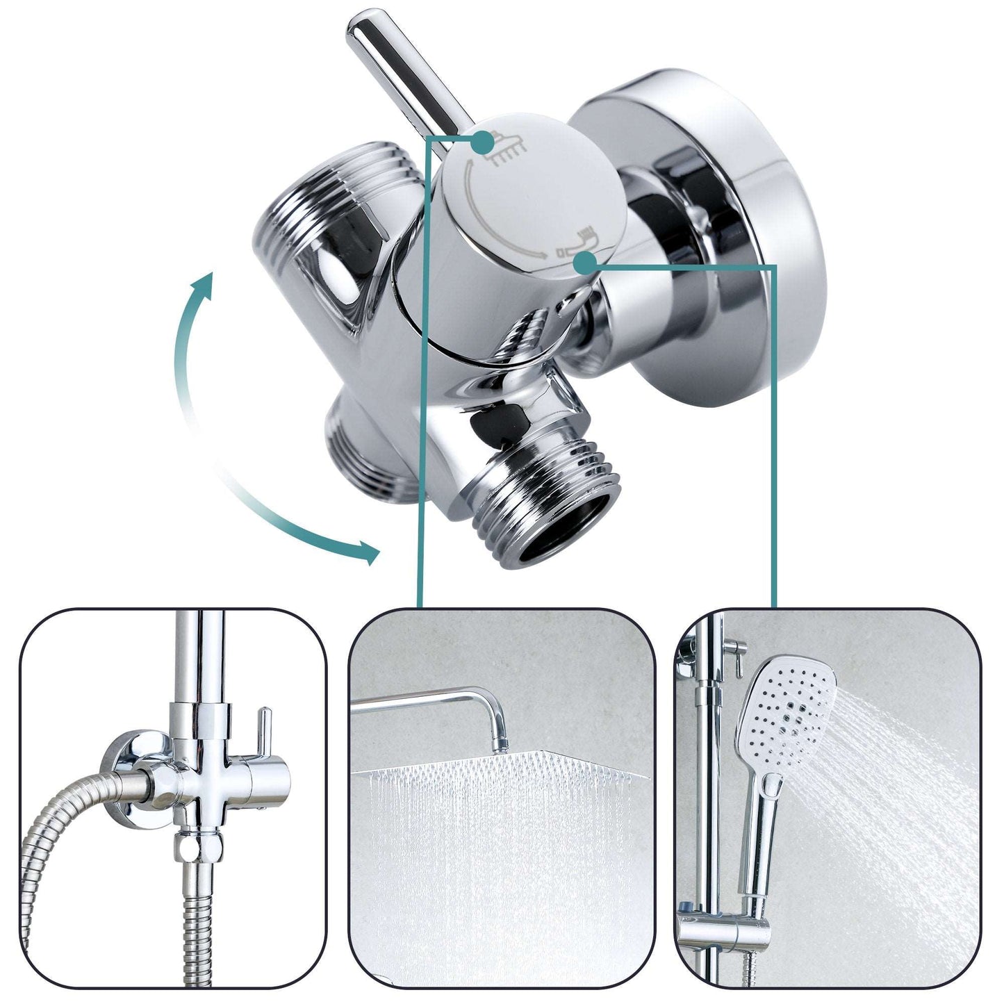 JOHO 304 Edelstahl Regendusche Duschsystem mit eckig Kopfbrause Chrom