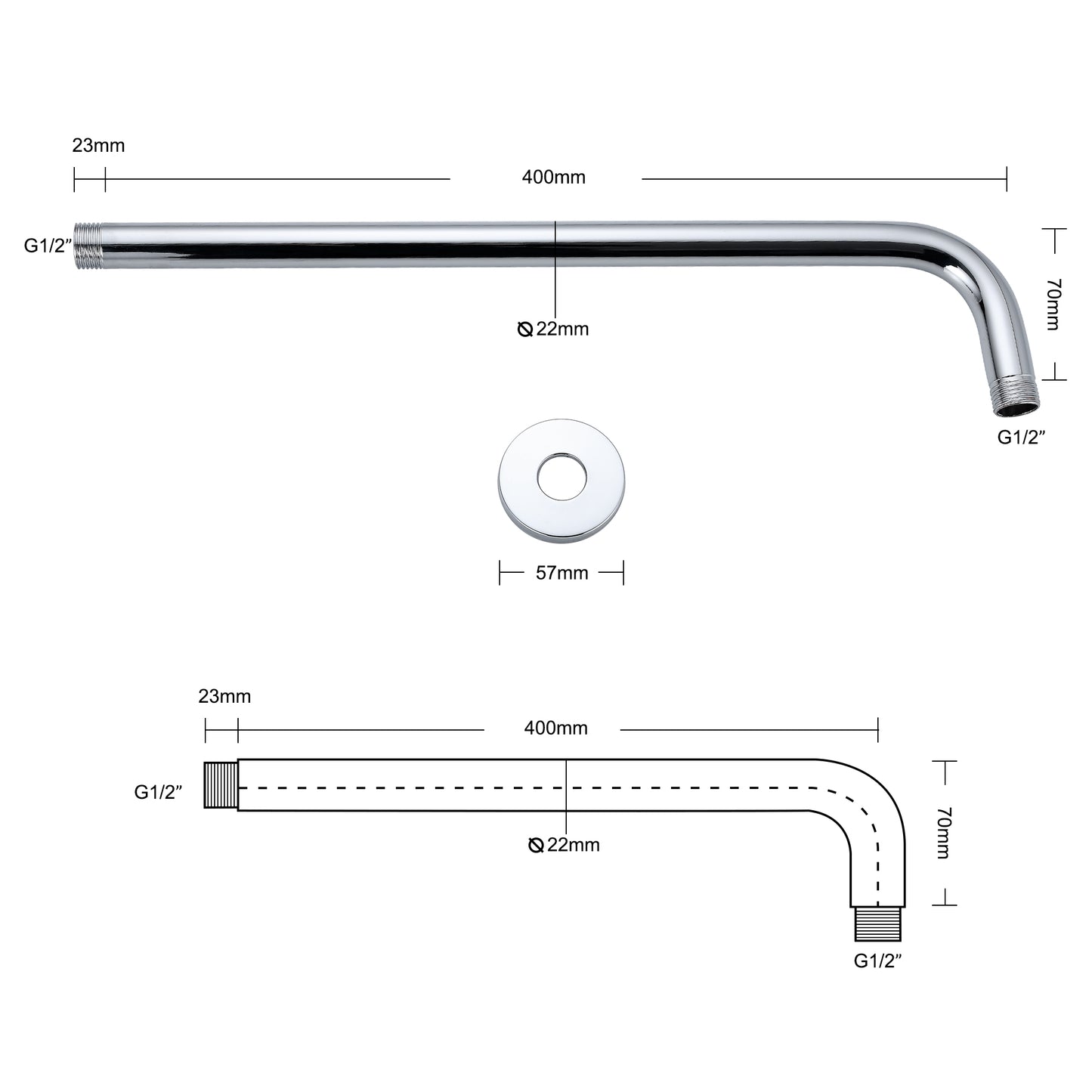 JOHO Bombenfester Wandarm für Kopfbrause 40CM